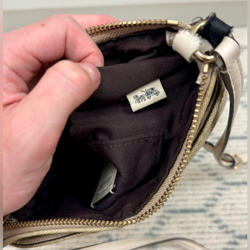 COACH Signature Beige/White Monogram Logo North South Adjust. Strap Crossbody - Picture 12 of 16